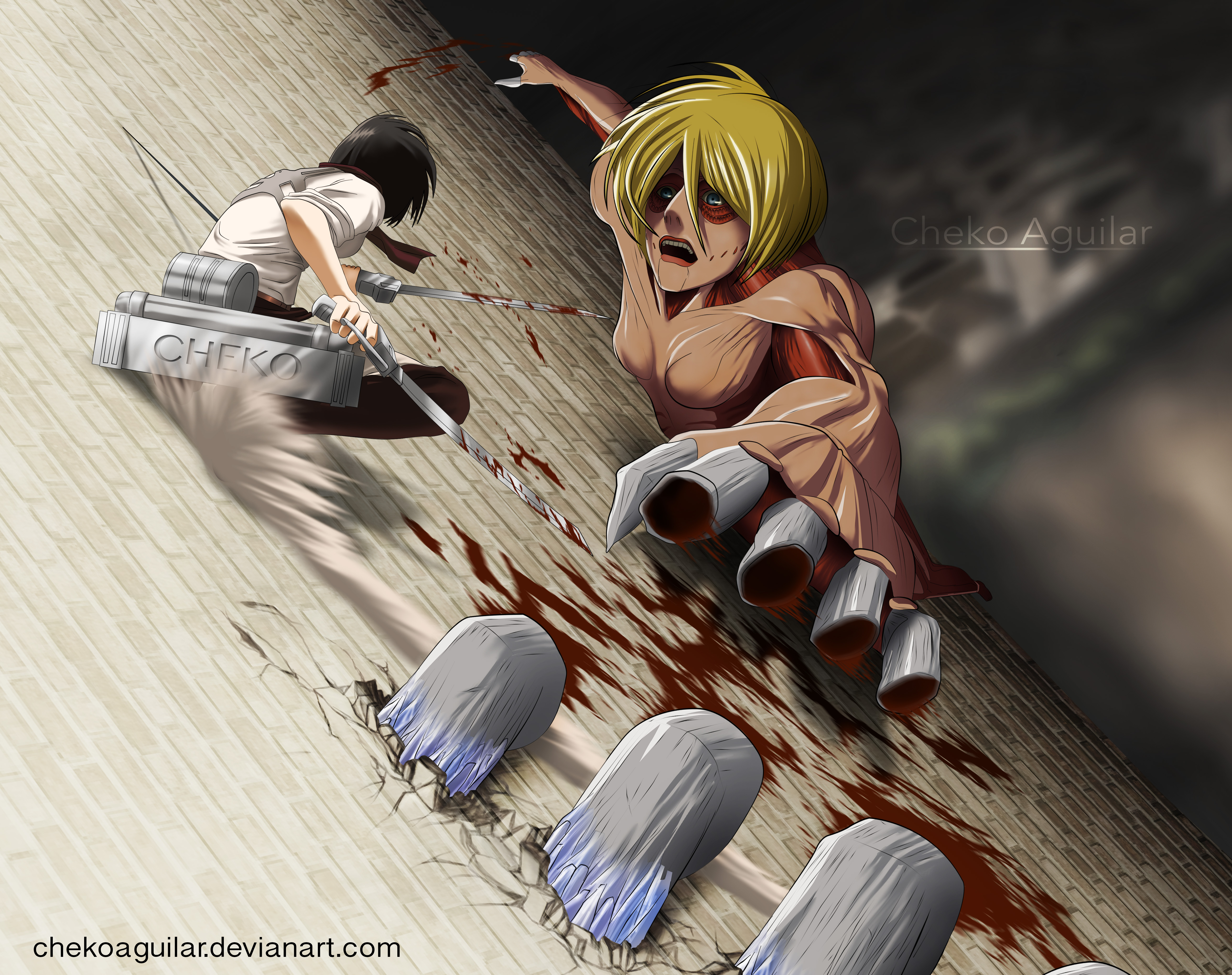Mikasa VS Female Titan by Cheko Aguilar