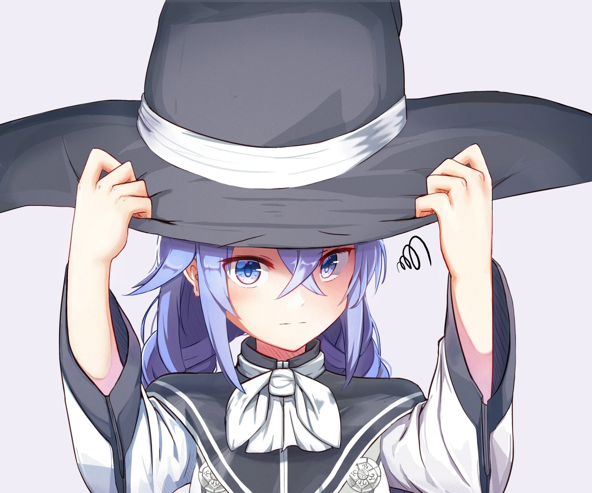 HD desktop wallpaper of Roxy Migurdia from the anime Mushoku Tensei: Jobless Reincarnation, showing her adjusting a large hat, with a focused expression.