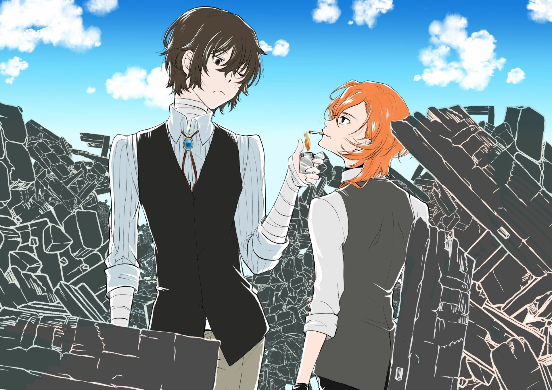 Download Chuuya Nakahara Osamu Dazai Anime Bungou Stray Dogs HD Wallpaper by トモハル