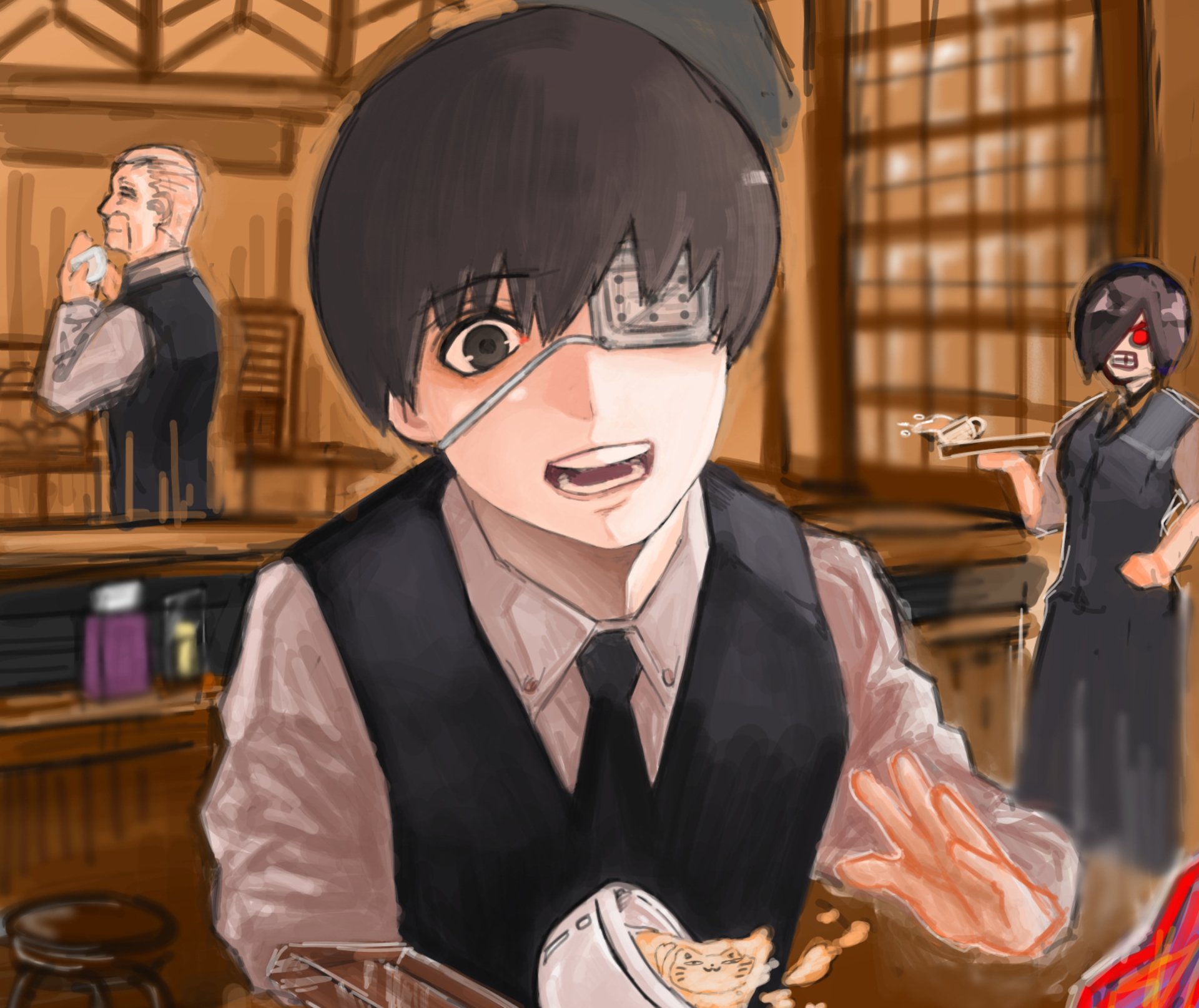 Download Touka Kirishima Yoshimura (Tokyo Ghoul) Ken Kaneki Anime Tokyo Ghoul HD Wallpaper by 時島シクカ