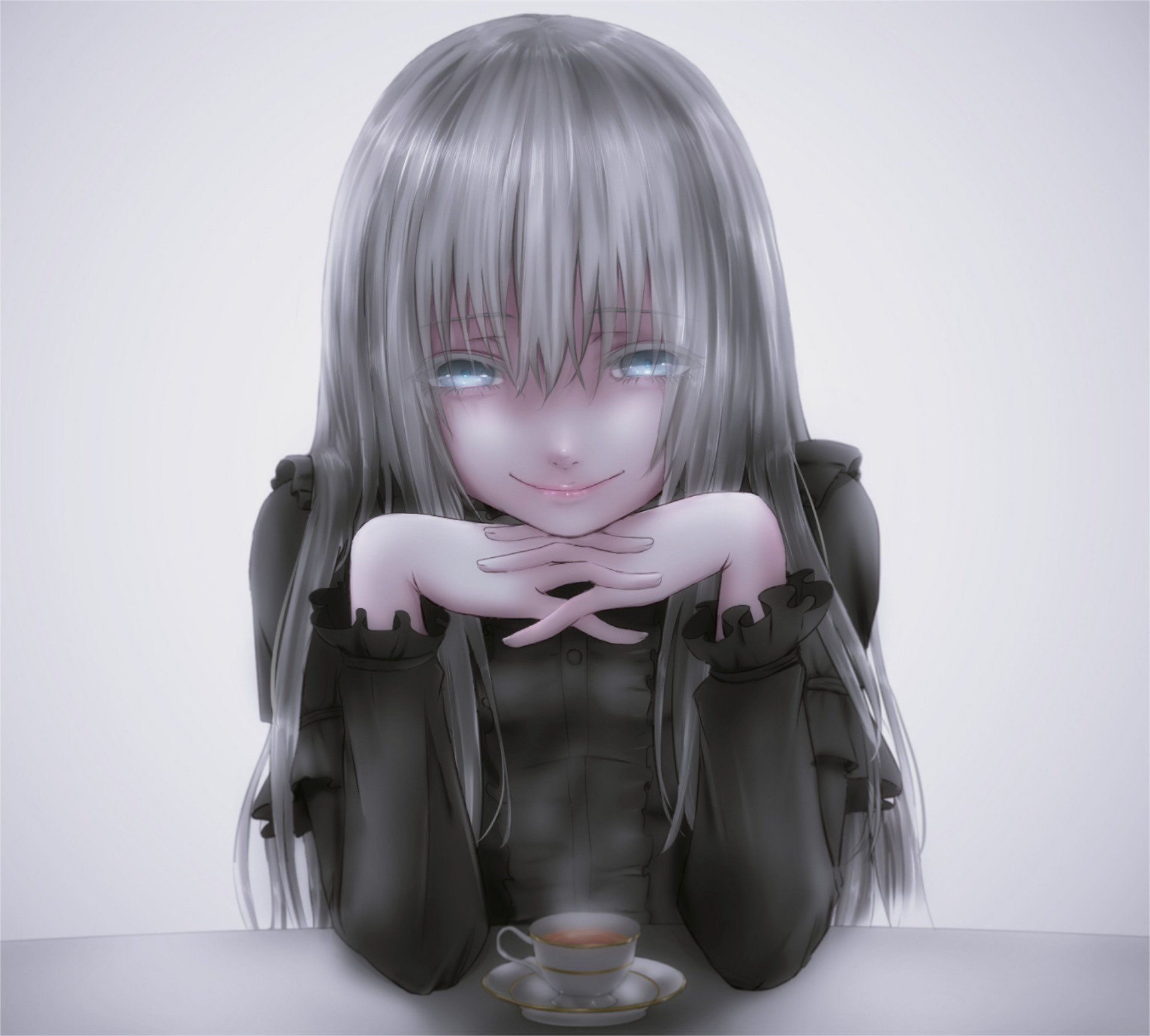 HD anime desktop wallpaper featuring Echidna from Re:Zero - Starting Life in Another World, showcasing her with glowing blue eyes and a subtle, enigmatic smile.