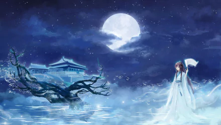  Anime Girl on Full Moon Nigjt