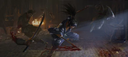 HD PC desktop wallpaper featuring Hyakkimaru from the anime Dororo in a dark, intense battle scene with swords and dynamic motion.