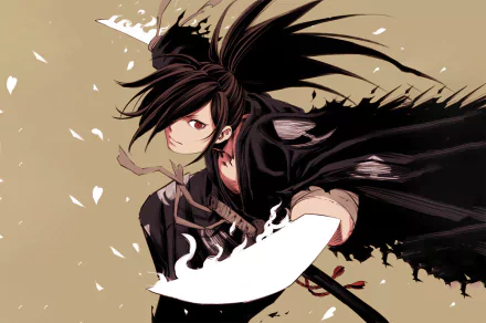 HD anime desktop wallpaper featuring Hyakkimaru from Dororo, showcasing dynamic action with sharp contrasts and flowing dark hair.
