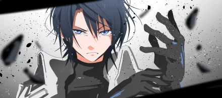 HD anime desktop wallpaper featuring Hinata Sakaguchi from That Time I Got Reincarnated as a Slime, showcasing his intense expression and dark tactical outfit.