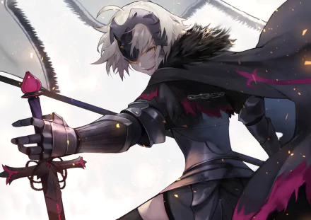 HD PC desktop wallpaper featuring Avenger Jeanne d'Arc Alter from Fate/Grand Order in dynamic anime style, wielding a dark sword with a striking pose.