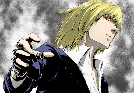 Kurapika from Hunter × Hunter in detailed anime style, featured in a 4K Ultra HD PC desktop wallpaper with intense expression and dynamic shading.