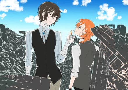 Chuuya Nakahara Osamu Dazai Anime Bungou Stray Dogs HD Desktop Wallpaper | Background Image