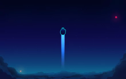 Minimalist HD wallpaper of the Millennium Falcon from Star Wars, featuring a sci-fi night sky and the Falcon launching into space.