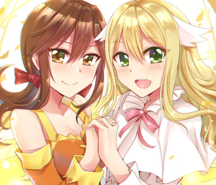 A vibrant HD wallpaper featuring Zera and Mavis Vermilion from the anime Fairy Tail, showcasing their friendship with cheerful expressions and colorful backgrounds.