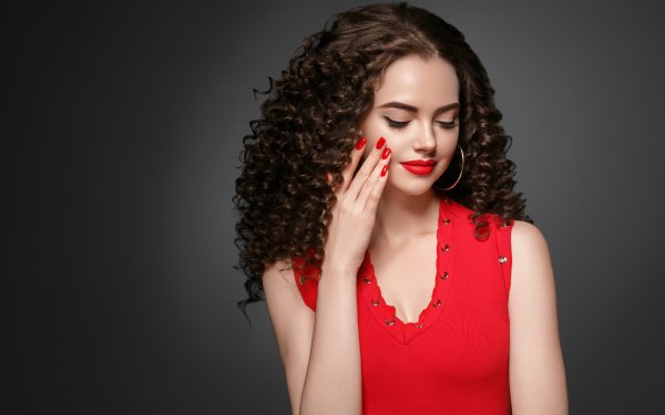 Women Model Lipstick Mood Curl Brunette HD Wallpaper | Background Image