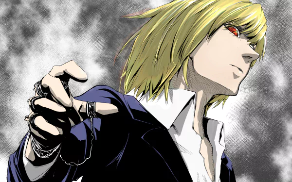 Kurapika from Hunter × Hunter in detailed anime style, featured in a 4K Ultra HD PC desktop wallpaper with intense expression and dynamic shading.