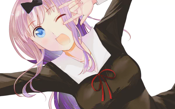 Chika Fujiwara from Kaguya-sama: Love is War in vibrant anime style, featured as a 4K Ultra HD PC desktop wallpaper with bright colors and dynamic expression.