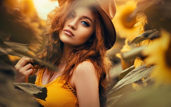 Women Model Redhead Blue Eyes Hat HD Wallpaper | Background Image