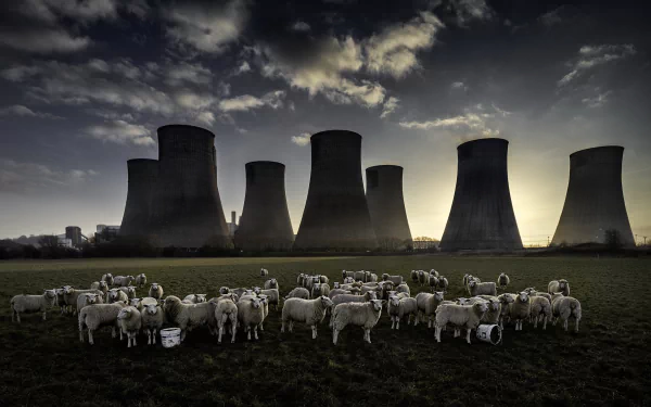 sheep nuclear plant man made power plant HD Desktop Wallpaper | Background Image