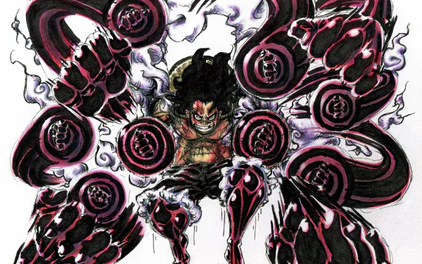Vibrant 4K Ultra HD desktop wallpaper featuring Monkey D. Luffy in Gear Fourth Snake Man form from One Piece anime, showcasing dynamic energy and powerful combat stance.