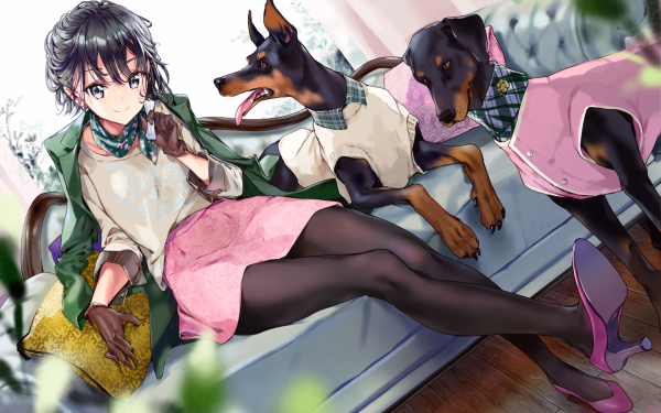 Anime Masamune-kun's Revenge Aki Adagaki Black Hair Dog Sofa Grey Eyes HD Wallpaper | Background Image