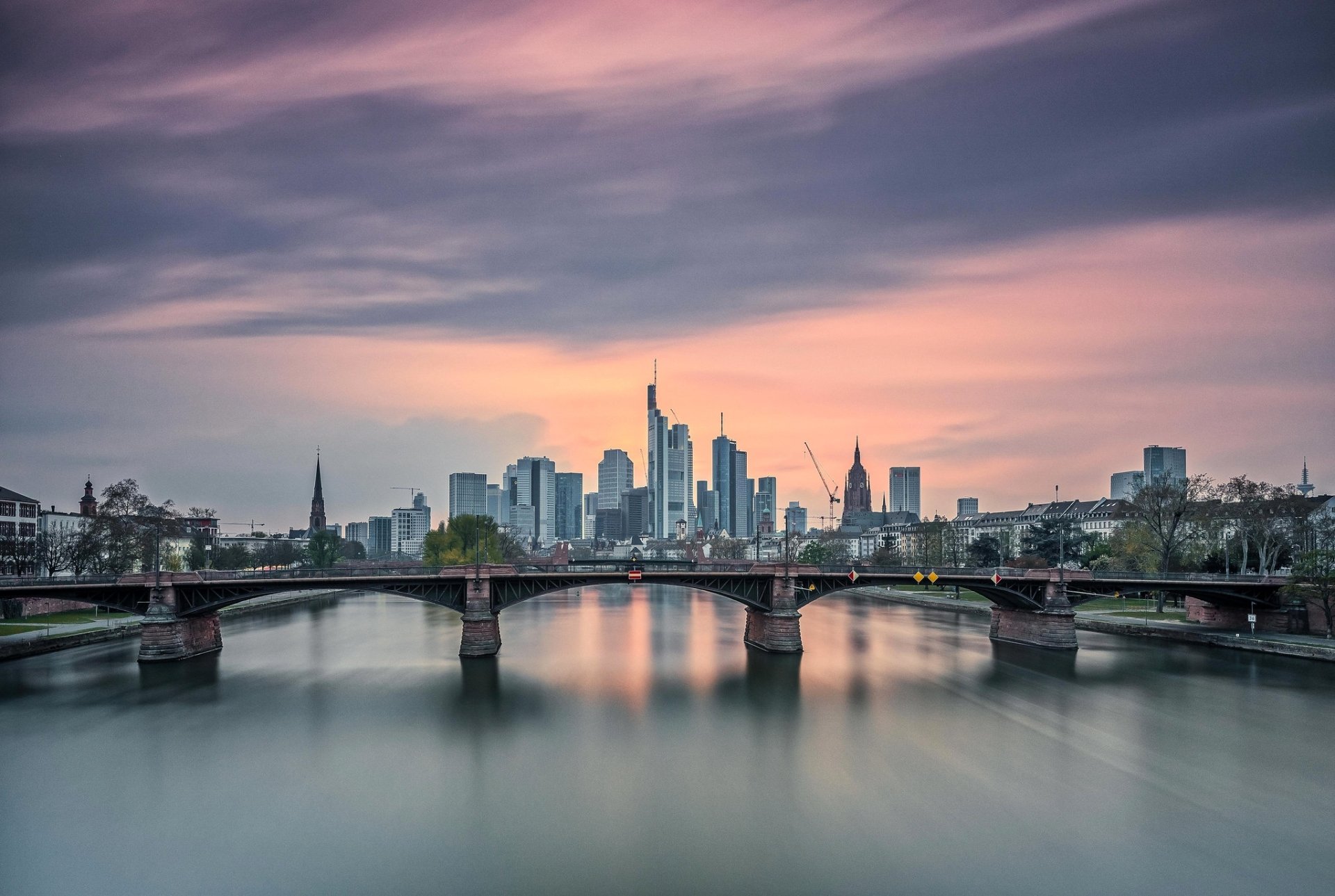 Download Skyscraper Germany River Bridge City Man Made Frankfurt HD