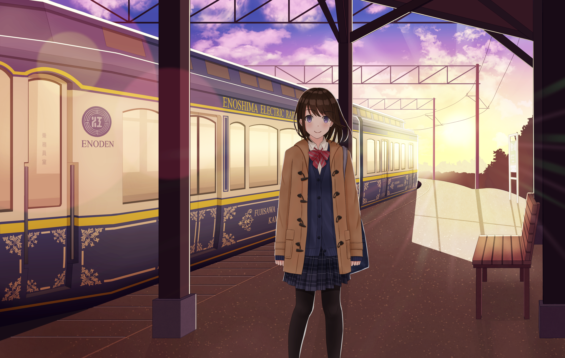 Download Train Sunset Anime Train Station Anime Sunset Anime Train 4k Ultra HD Wallpaper by biako
