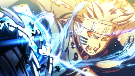 HD PC wallpaper featuring Naruto Uzumaki from Naruto Shippuden: Ultimate Ninja Storm 4 video game, showcasing dynamic action and vibrant energy effects.
