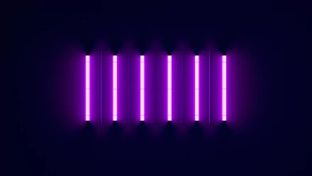 A 4K Ultra HD PC desktop wallpaper featuring purple neon tubes arranged vertically against a dark artistic background, creating a vibrant glowing effect.