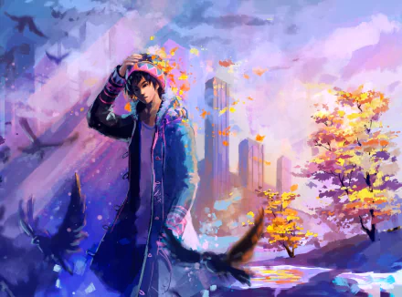 hat coat bird fantasy men HD Desktop Wallpaper | Background Image