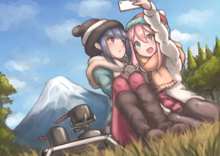 Rin Shima Nadeshiko Kagamihara Anime Laid-Back Camp HD Desktop Wallpaper | Background Image