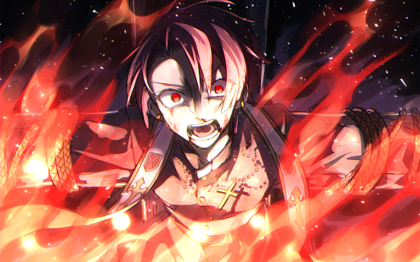 Anime Original Flame Red Eyes Cross HD Wallpaper | Background Image