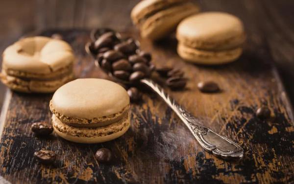 spoon depth of field still life coffee beans sweets food macaron HD Desktop Wallpaper | Background Image