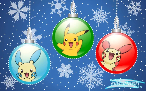 Minun (Pokémon) Plusle (Pokémon) Pikachu winter christmas ornaments Christmas video game Pokemon HD Desktop Wallpaper | Background Image