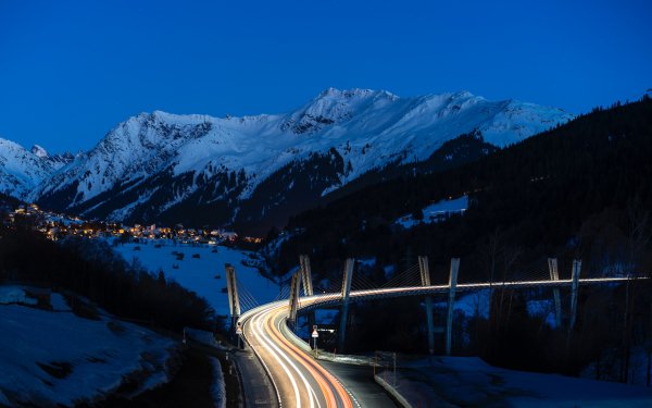 Man Made Road Winter Snow Night Light Bridge Time-Lapse HD Wallpaper | Background Image