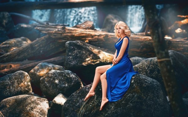 Women Model Blonde Blue Dress Lipstick HD Wallpaper | Background Image
