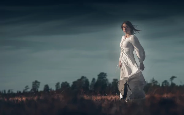 depth of field model white dress woman mood HD Desktop Wallpaper | Background Image