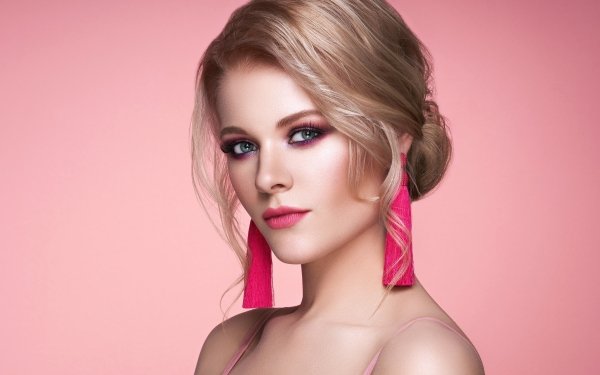 Women Model Earrings Makeup Blue Eyes Blonde HD Wallpaper | Background Image