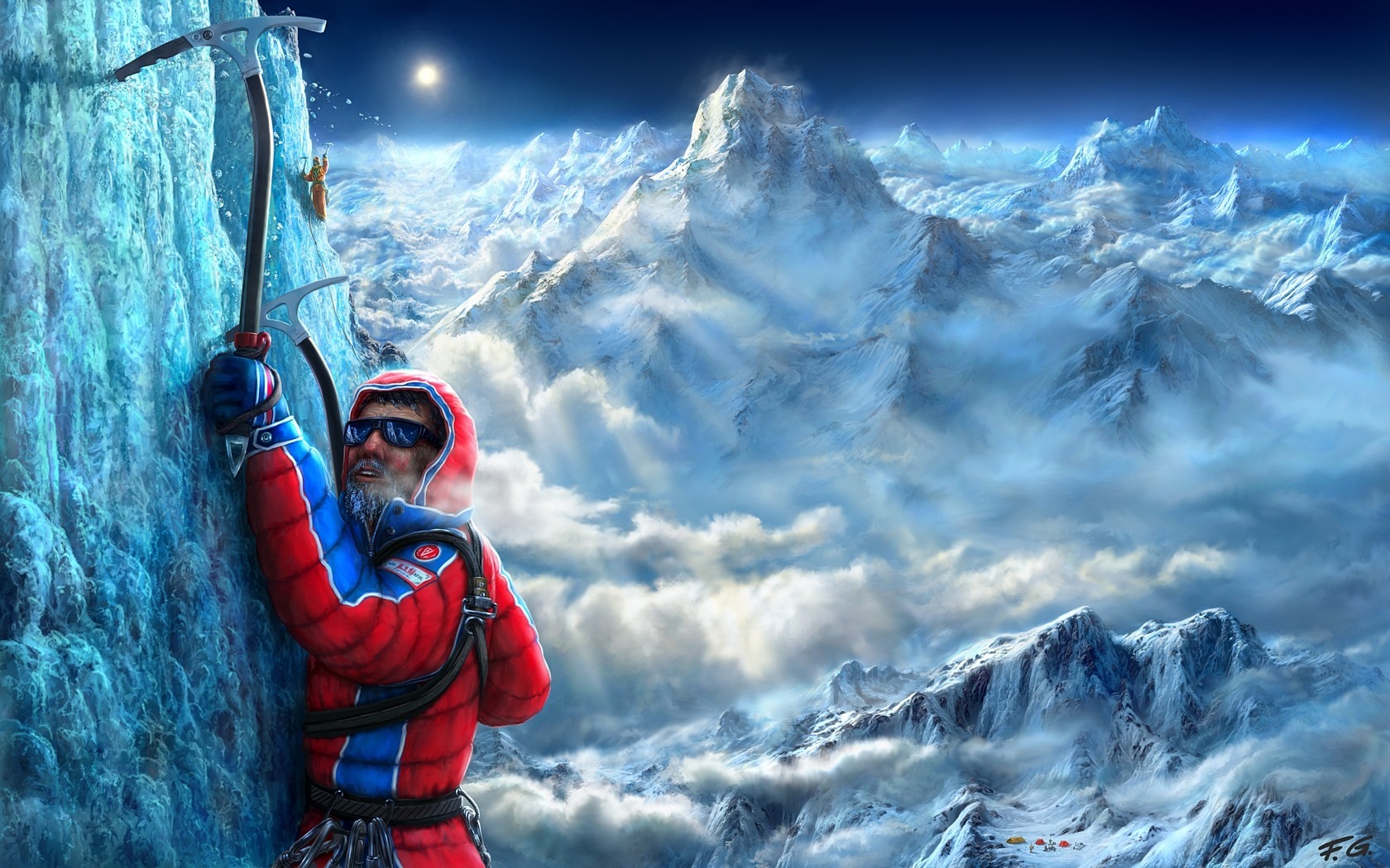 Climber scaling a stunning mountain peak - HD desktop wallpaper.