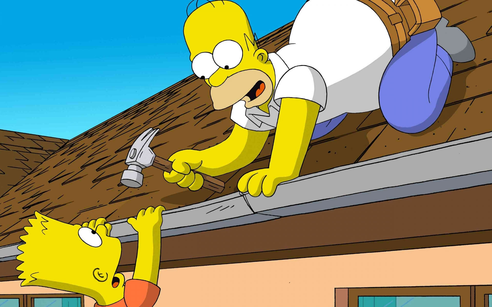 Bart and Homer Simpson in a lively hd desktop wallpaper