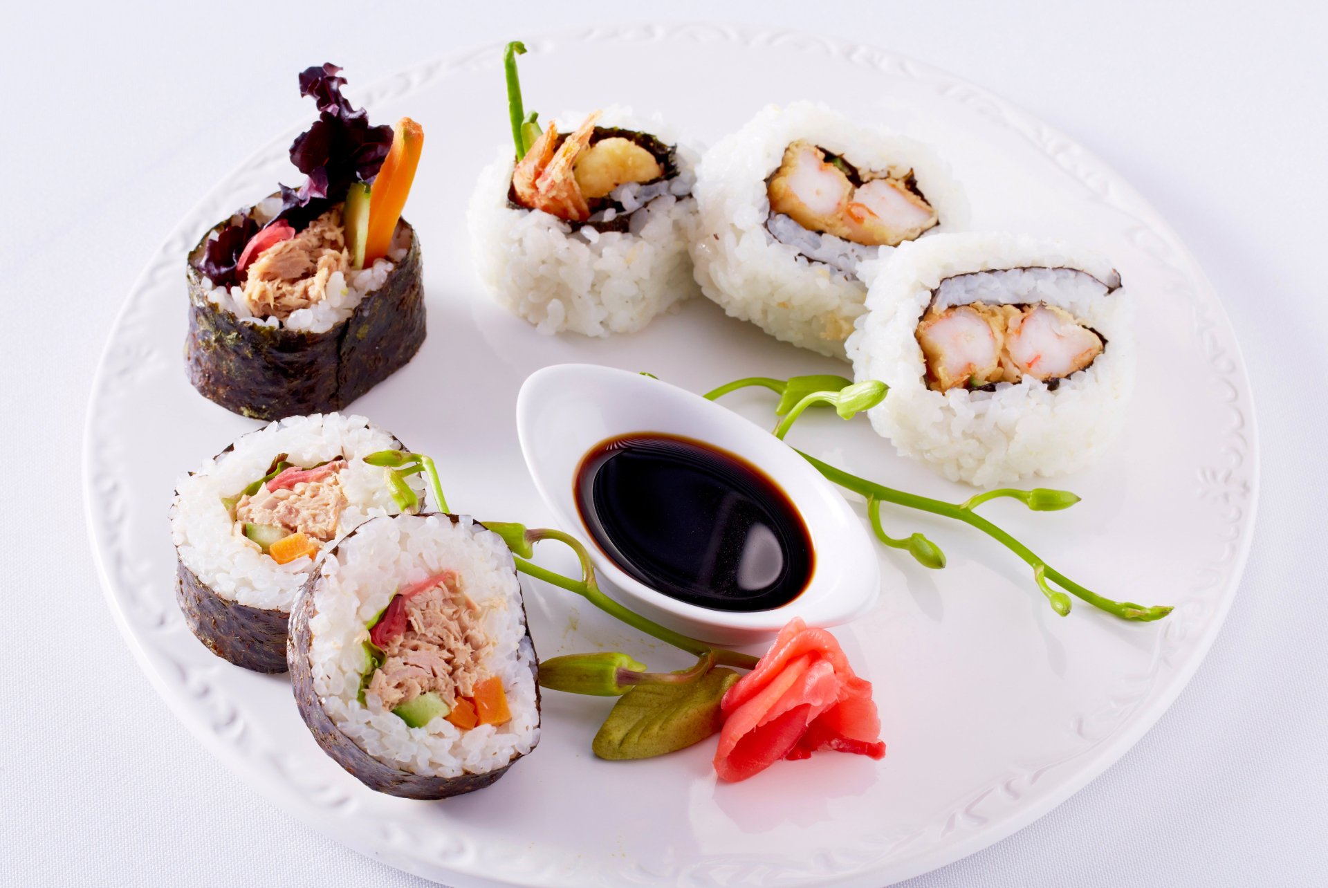 Download Rice Seafood Plate Food Sushi HD Wallpaper