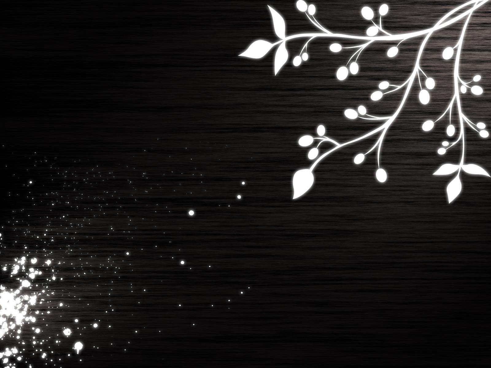 Artistic vector design with white leafy branches and berries on a dark textured background, created as an HD PC desktop wallpaper and background.