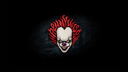 Pennywise (It, 2017) stylized clown face with flaming red hair against a dark textured background — 2K Quad HD PC desktop wallpaper/background