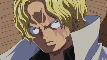 Close-up of Sabo from One Piece in detailed 8K Ultra HD anime style, featuring intense expression and vivid colors on a PC desktop wallpaper background.