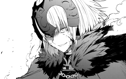 Monochrome HD wallpaper of Jeanne d'Arc Alter from Fate/Grand Order. Features a black and white sketch of the anime character with short hair and detailed attire.