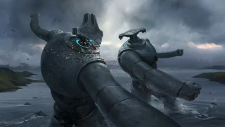 fight giant Sci Fi robot HD Desktop Wallpaper | Background Image