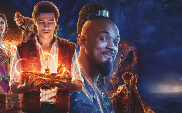 Genie (Disney) Mena Massoud Will Smith Princess Jasmine Naomi Scott Marwan Kenzari Jafar Aladdin movie Aladdin (2019) HD Desktop Wallpaper | Background Image