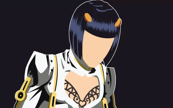Minimalist anime HD desktop wallpaper of Bruno Bucciarati from JoJo's Bizarre Adventure: Golden Wind — faceless portrait with black hair and stylized white outfit on a dark background.