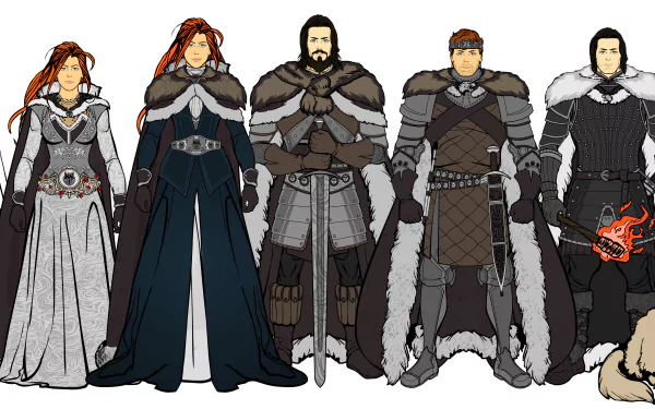Bran Stark Jon Snow Robb Stark Eddard Stark Catelyn Stark Sansa Stark Arya Stark Rickon Stark fantasy A Song of Ice and Fire HD Desktop Wallpaper | Background Image