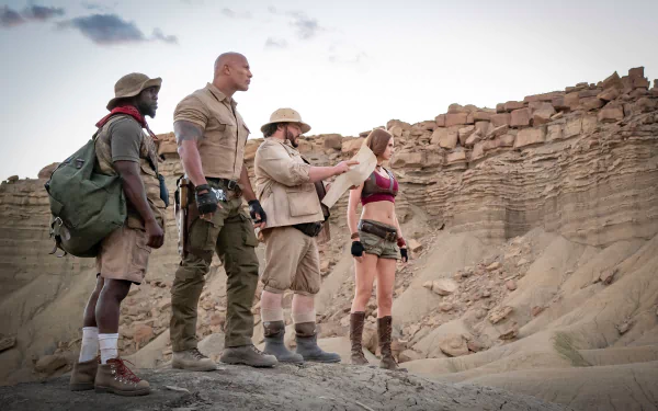 Kevin Hart Jack Black Karen Gillan Dwayne Johnson movie Jumanji: The Next Level HD Desktop Wallpaper | Background Image