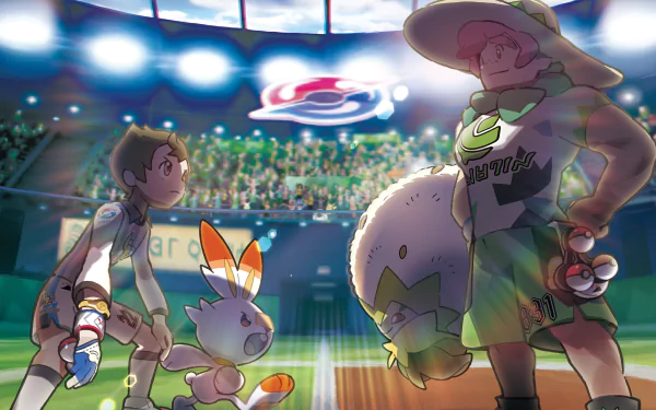 Victor (Pokémon) Pokémon Pokémon Shield Pokémon Sword Eldegoss (Pokémon) Scorbunny (Pokémon) Milo (Pokémon) video game Pokémon: Sword and Shield HD Desktop Wallpaper | Background Image