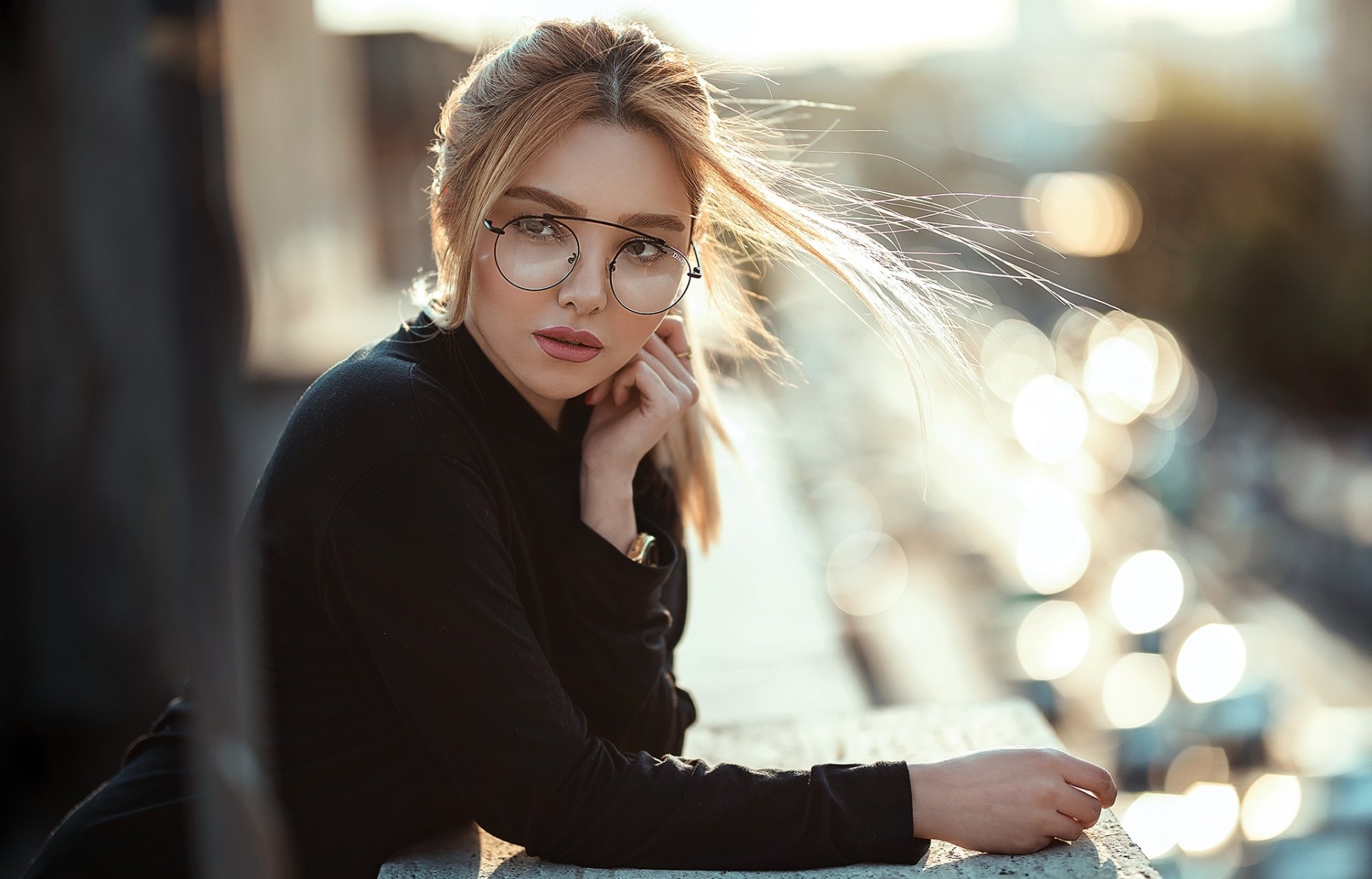 Download Bokeh Depth Of Field Brunette Glasses Woman Model HD Wallpaper