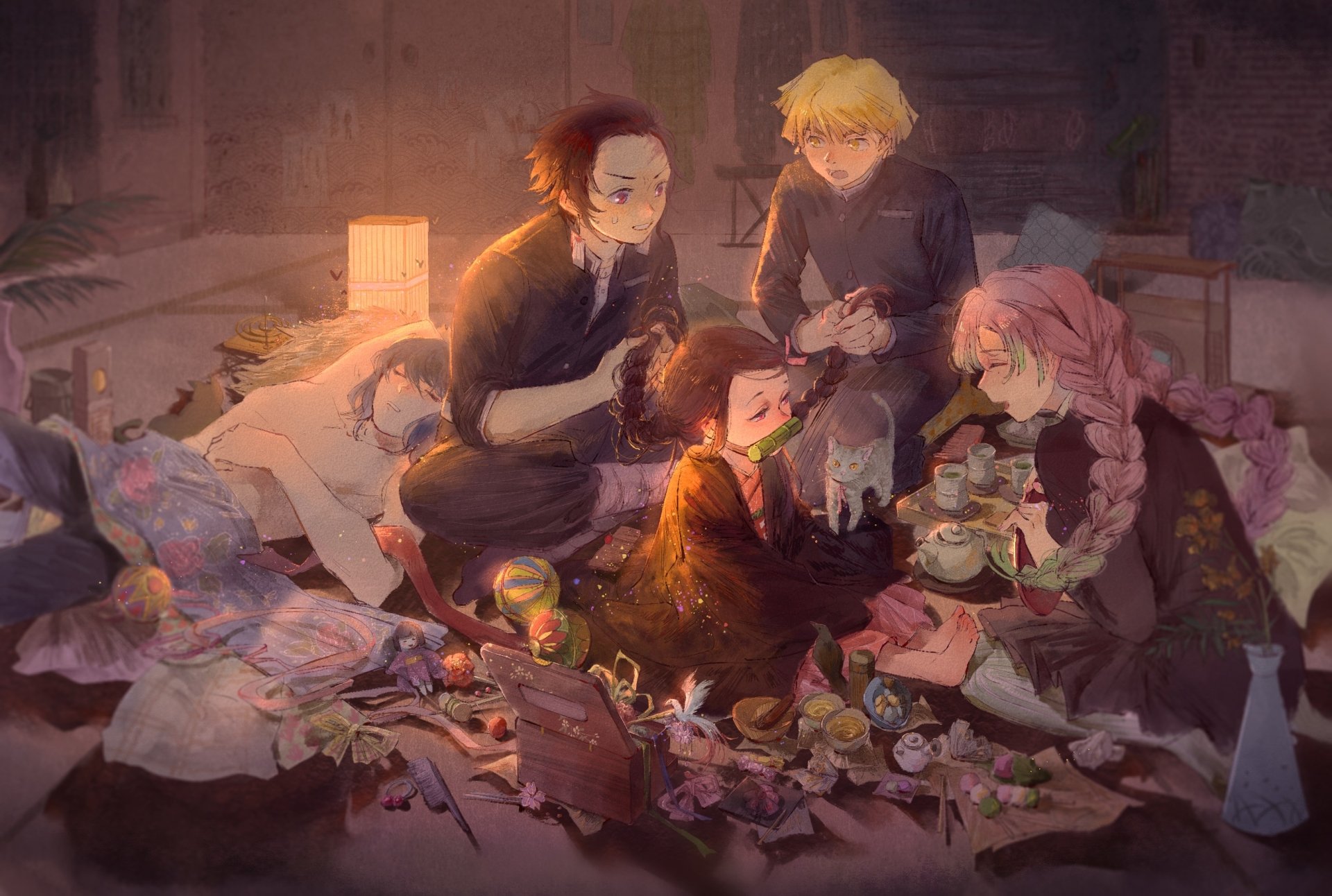 Download Zenitsu Agatsuma Nezuko Kamado Tanjiro Kamado Anime Demon Slayer: Kimetsu No Yaiba HD Wallpaper by Yukinoneko