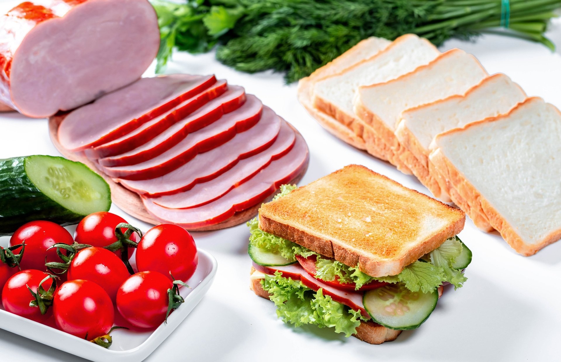 Download Ham Tomato Bread Food Sandwich HD Wallpaper